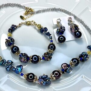 🔥Handmade Freshwater Peacock 🦚 Pearl Moonstone SET Earrings Bracelet Necklace